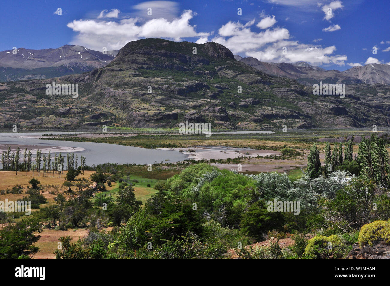 La vallée de la rivière Río Ibáñez près de Cerro Castillo, Carretera Austral, Región Aysén, la Patagonie, les Andes, au Chili, en Amérique du Sud Banque D'Images