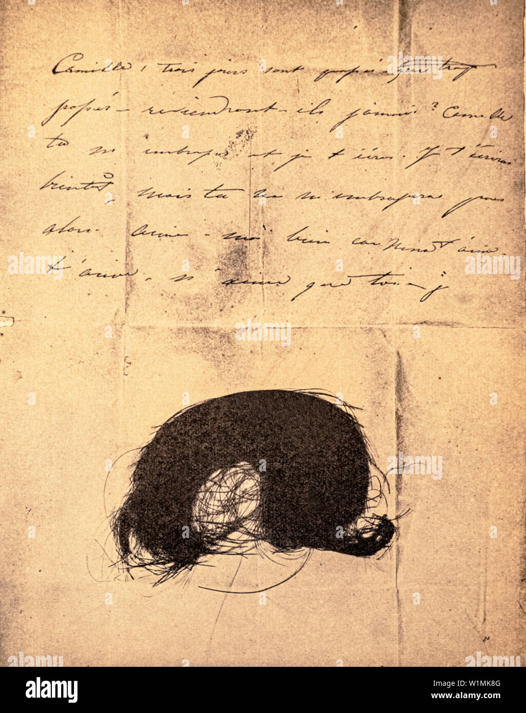 Lettre de 'Nina' Anna Schiaffino Giustiniani à Camillo Benso, comte de Cavour, l'avenir rédigé lors de la dernière visite à Voltri, contenant une mèche de cheveux 18 octobre 1834, Banque D'Images