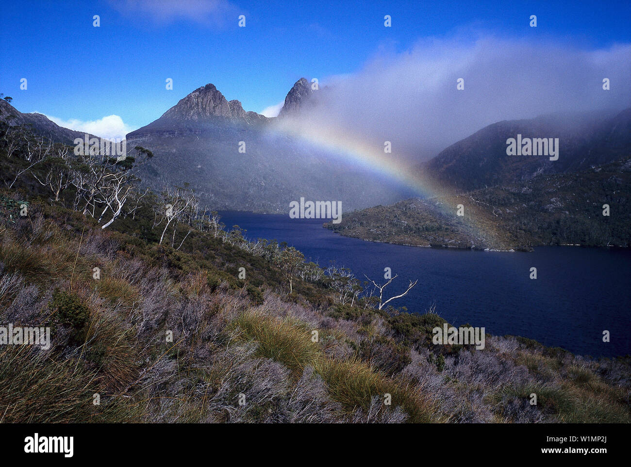 Arc-en-ciel sur Dove Lake, Cradle Mountain NP Tasmanie, Australie Banque D'Images