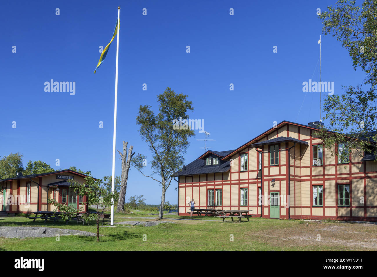 Restaurant et centre de conférences sur l'île du nord de l'archipel de Stockholm, Fejan, Uppland, comté de Stockholm, sud de la Suède, Suède, Scandinavie, ni Banque D'Images