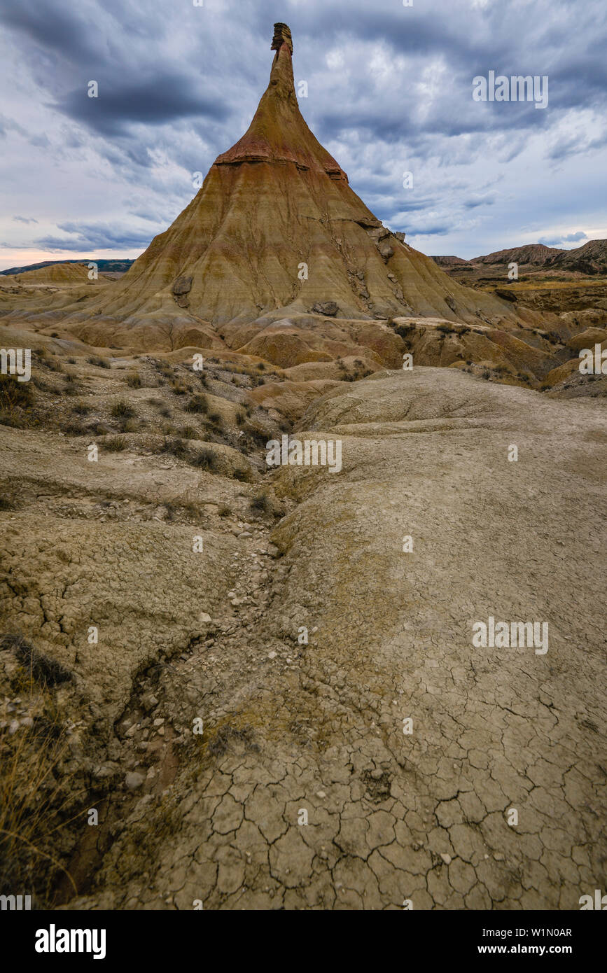 Castil de Tierra, El Castildetierra, Bardenas Reales, semi-désert région naturelle (badlands), réserve de biosphère de l'UNESCO, Bardena Blanca, Bardena blanche, Banque D'Images