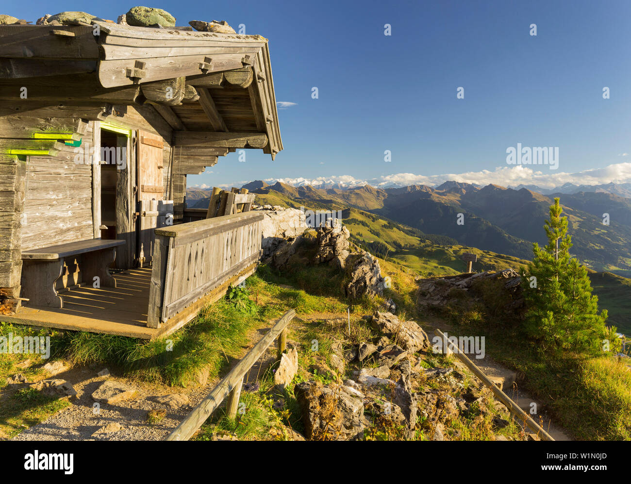 Cabane sur le Kitzbüheler Horn, Alpes de Kitzbühel, Tyrol, Autriche Banque D'Images