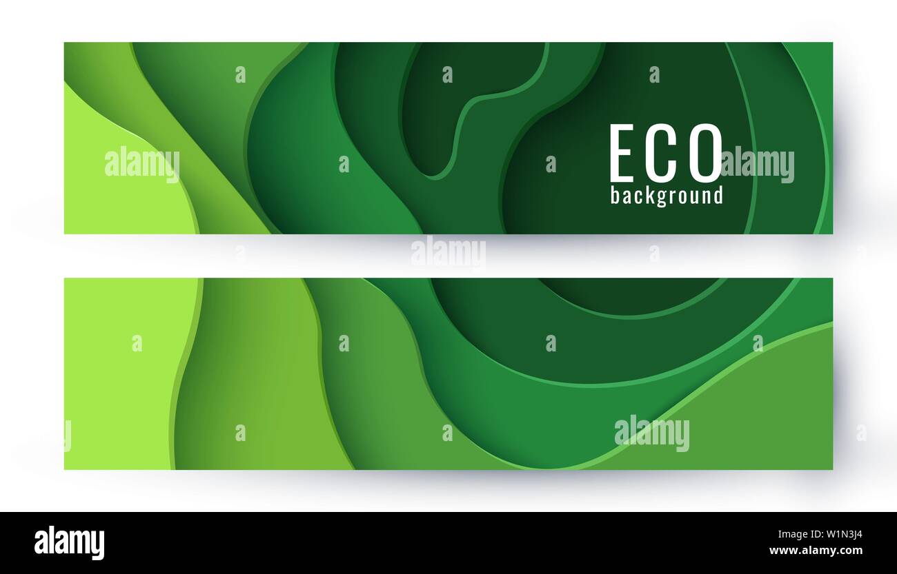 Ensemble de deux eco abstract green paper cut bannières Illustration de Vecteur