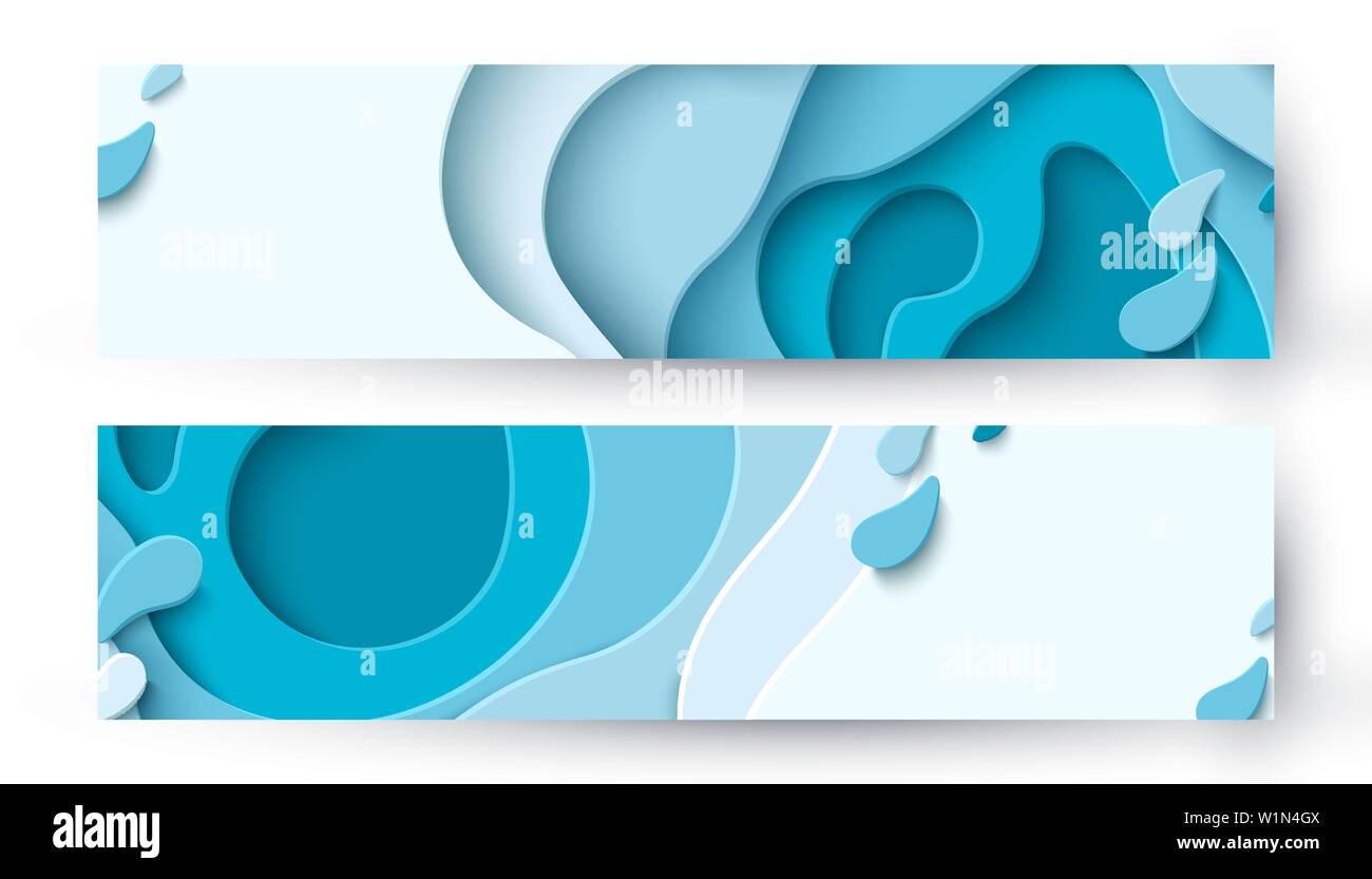 Coupe papier bleu abstrait arrière-plan avec des formes liquides Illustration de Vecteur