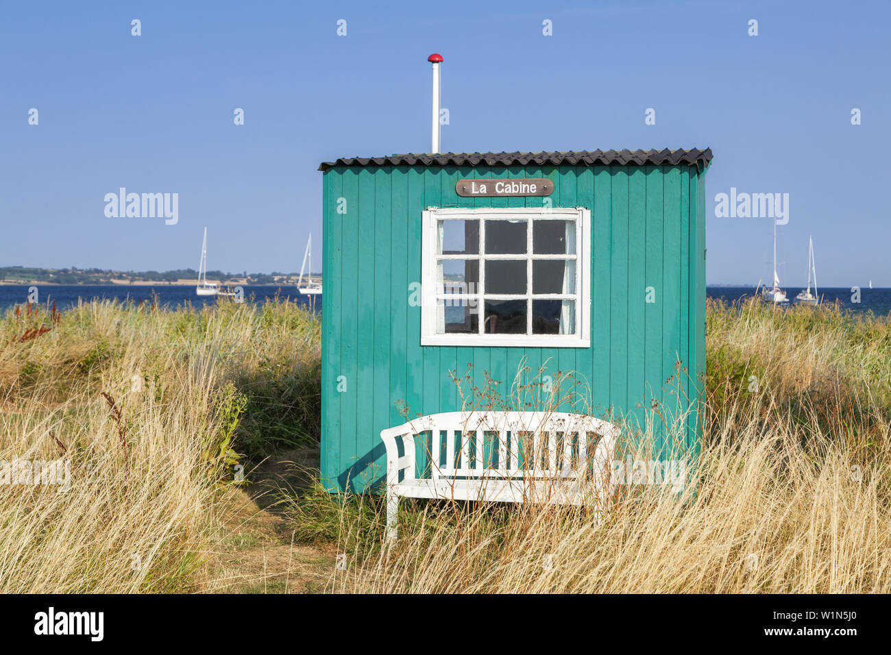 Cabane de plage à la plage de l'Île, AErøskøbing ærø, au sud de la Fionie, archipel des îles de la mer du sud du Danemark, Danemark du Sud, Danemark, Scandinavie, Nord Banque D'Images