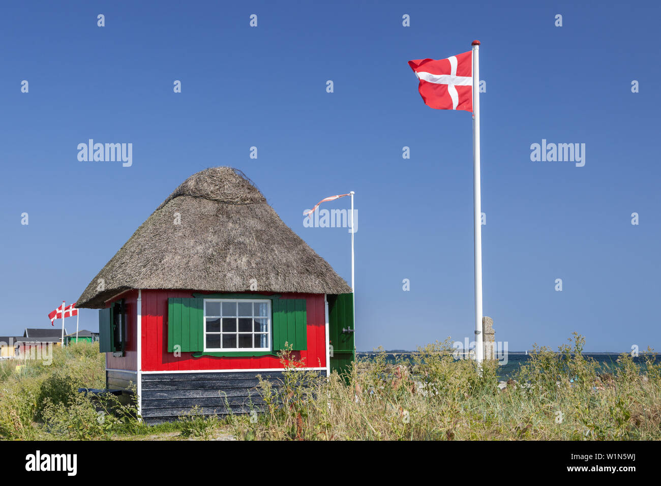 Chalet de la plage de l'île, Erikshale ærø, Marstal, au sud de la Fionie, archipel des îles de la mer du sud du Danemark, Danemark du Sud, Danemark, Scandinavie, Northe Banque D'Images