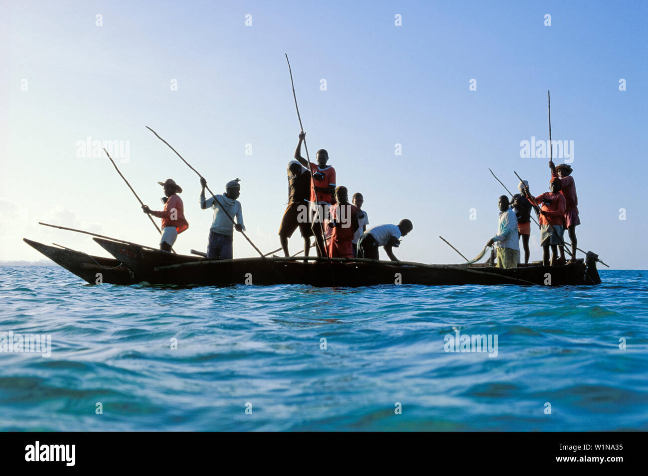 Les pêcheurs, les bateaux de pêche, Zanzibar, Tanzanie, East-Africa Banque D'Images