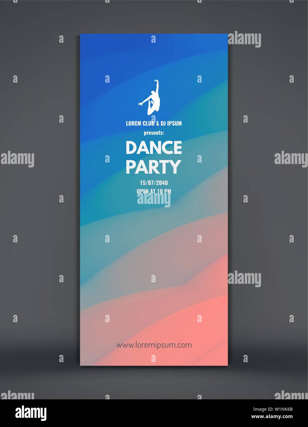 Dance Party invitation avec la date et l'heure d'informations. Music event flyer, bannière ou stand. Fond ondulé 3D avec effet dynamique. Vecteur Vertical illustr Illustration de Vecteur