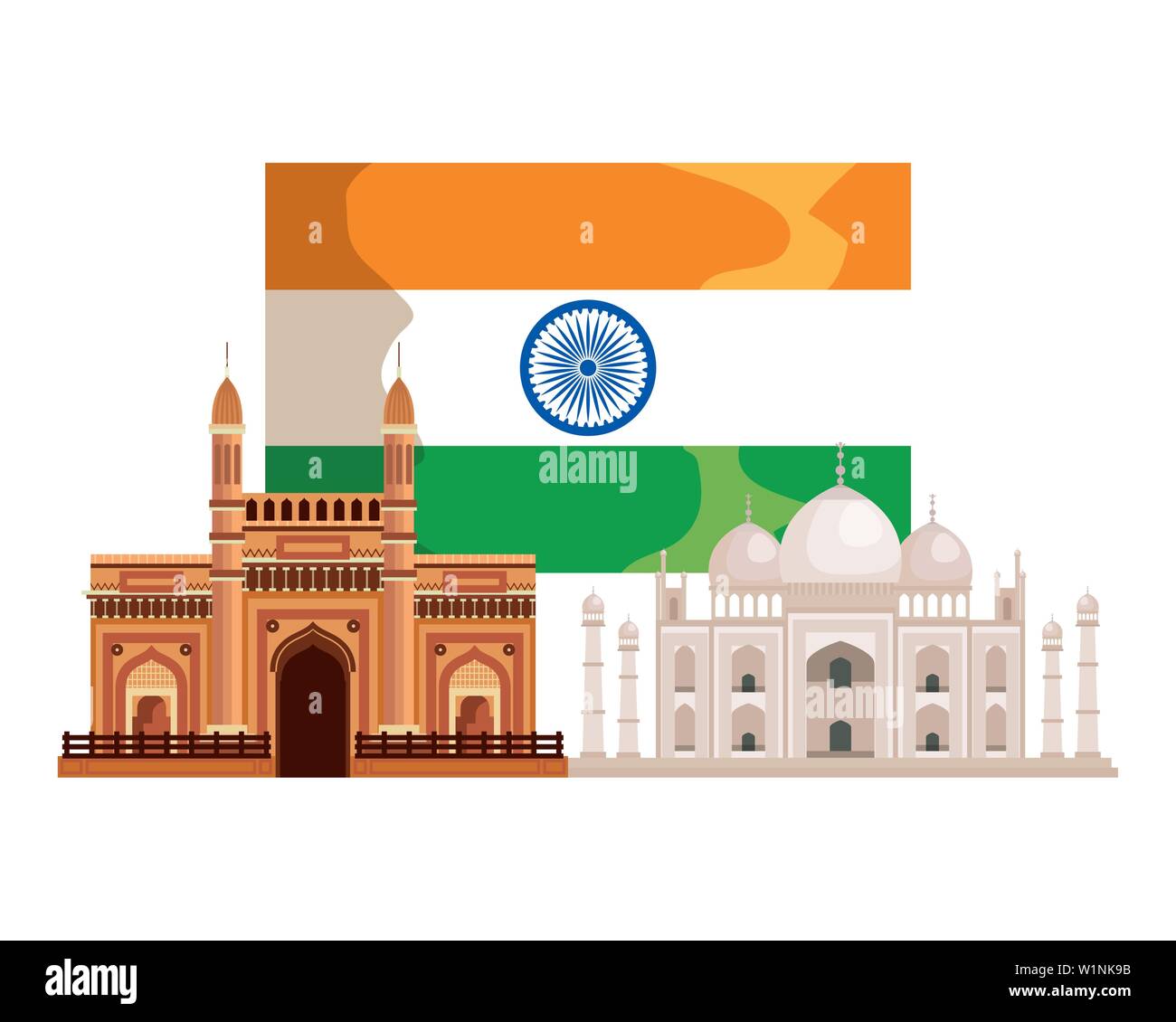 Drapeau indien pays avec des bâtiments des palais Illustration de Vecteur