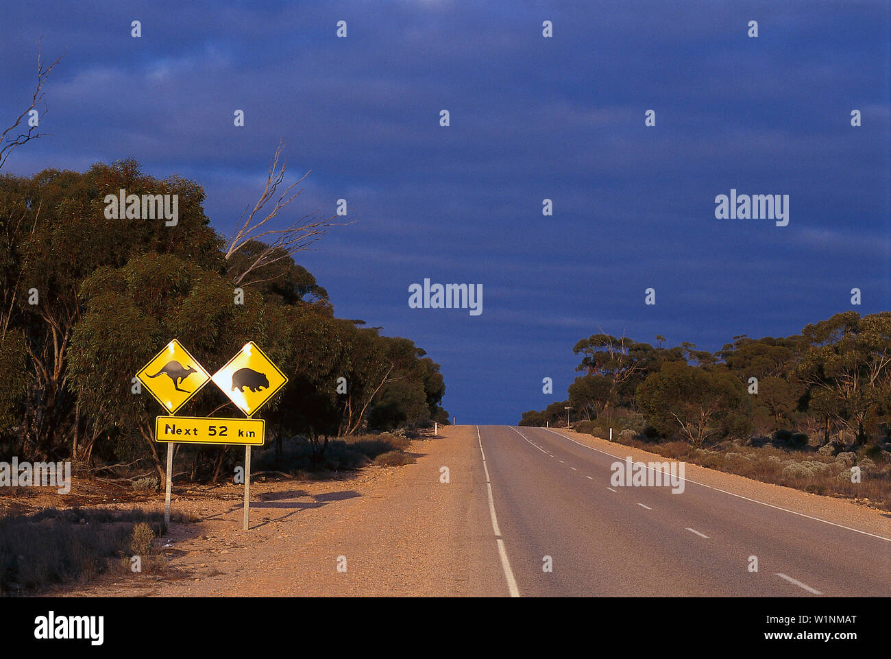 La signalisation routière, l'Autoroute, Près de l'Eyre Tanunda SA, Australie Banque D'Images