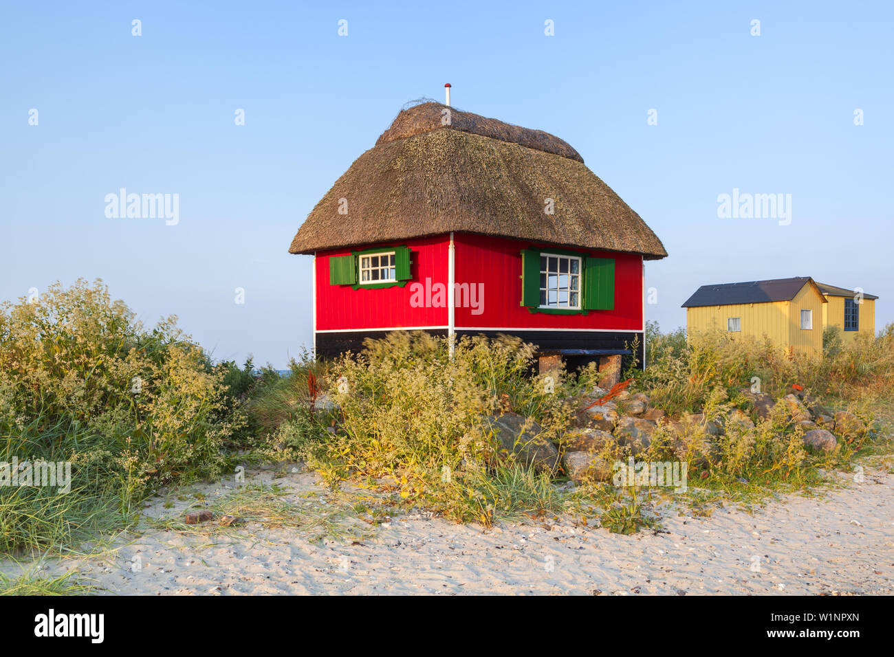 Chalet de la plage de l'île, Erikshale ærø, Marstal, au sud de la Fionie, archipel des îles de la mer du sud du Danemark, Danemark du Sud, Danemark, Scandinavie, Northe Banque D'Images