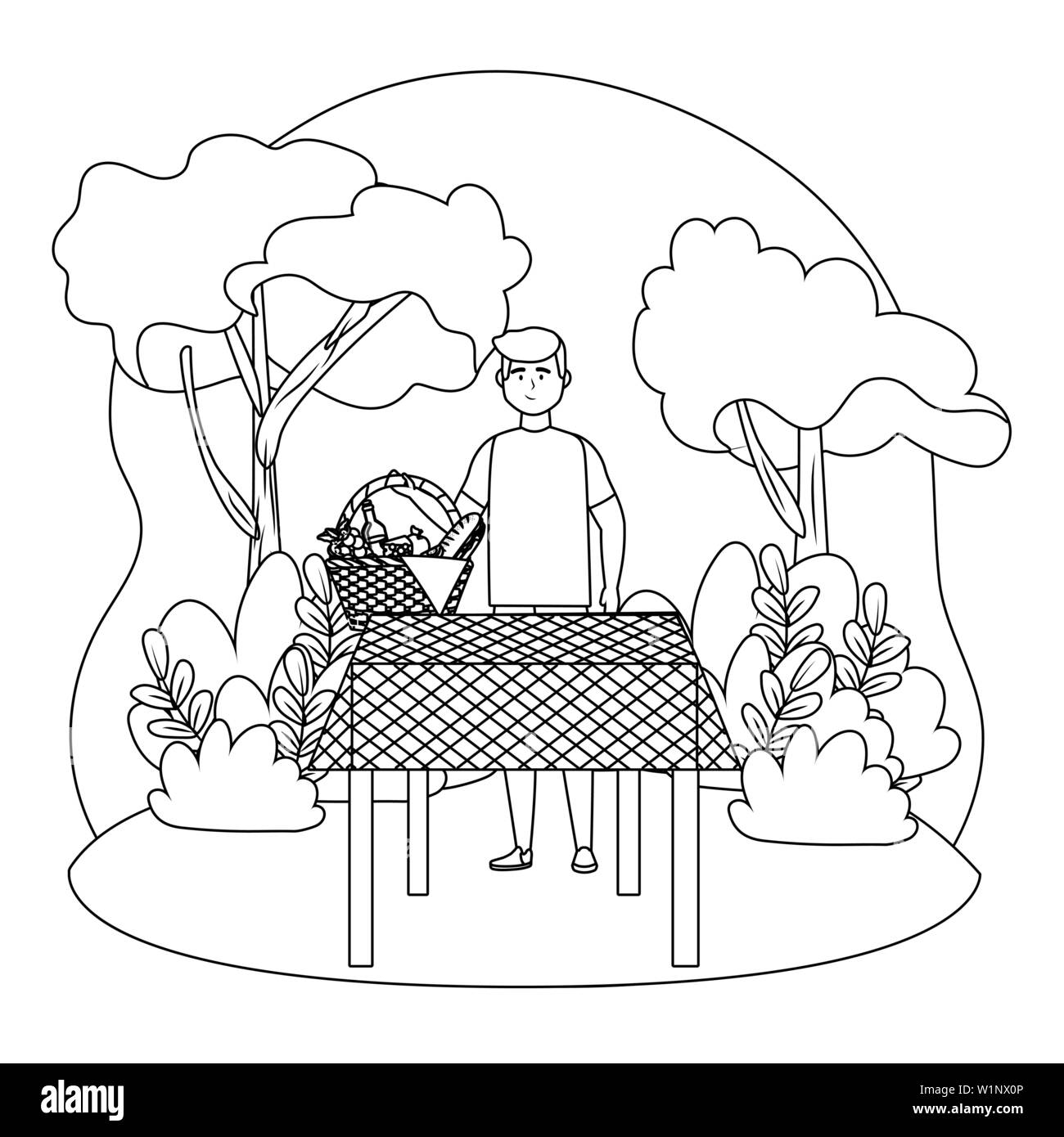 Avoir cartoon design pique-nique, de l'alimentation de l'été loisirs en plein air, déjeuner et repas sains thème printemps Vector illustration Illustration de Vecteur