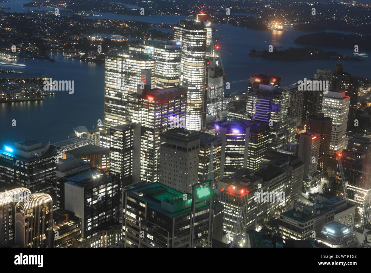 Une antenne de Sydney, Australie skyline at night Banque D'Images