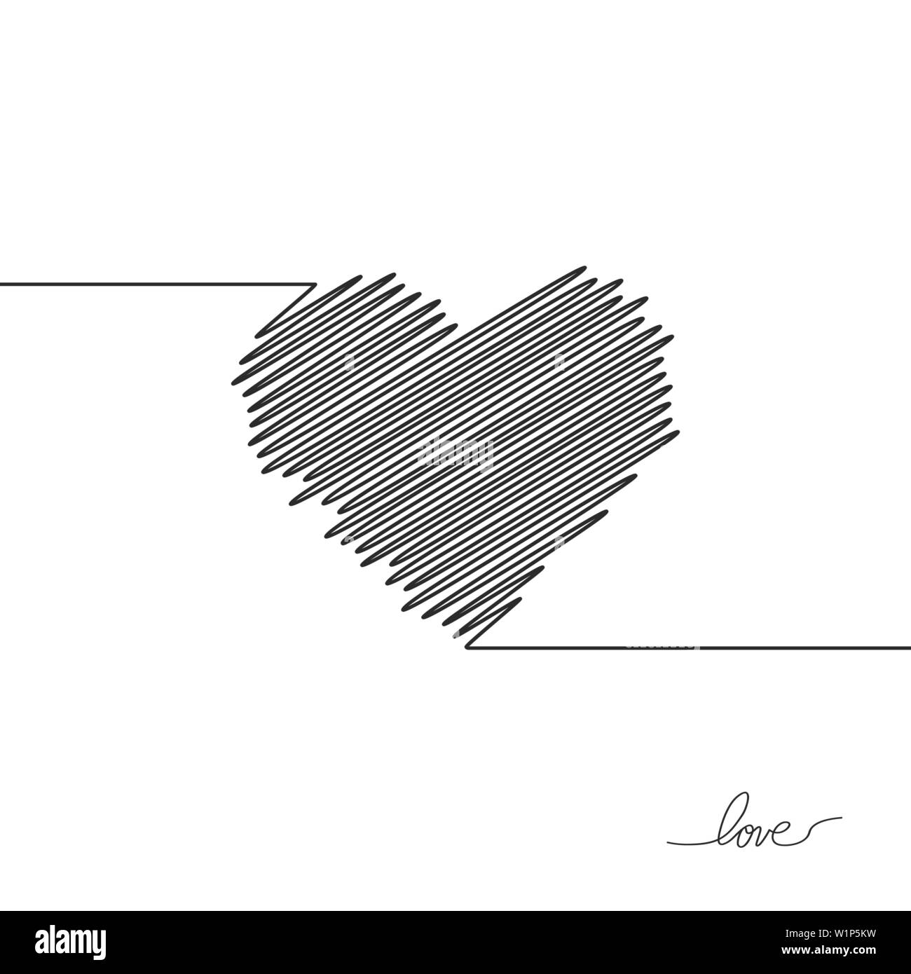 Coeur noir peint à la main, une ligne. Dessin à la main de coeur doodle by crayon . Utiliser pour le fond Illustration de Vecteur