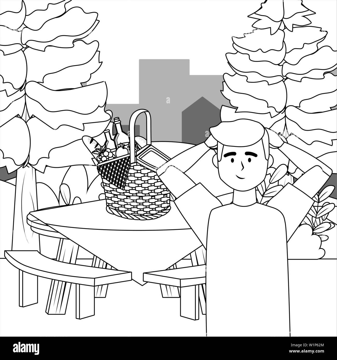 Avoir cartoon design pique-nique, de l'alimentation de l'été loisirs en plein air, déjeuner et repas sains thème printemps Vector illustration Illustration de Vecteur