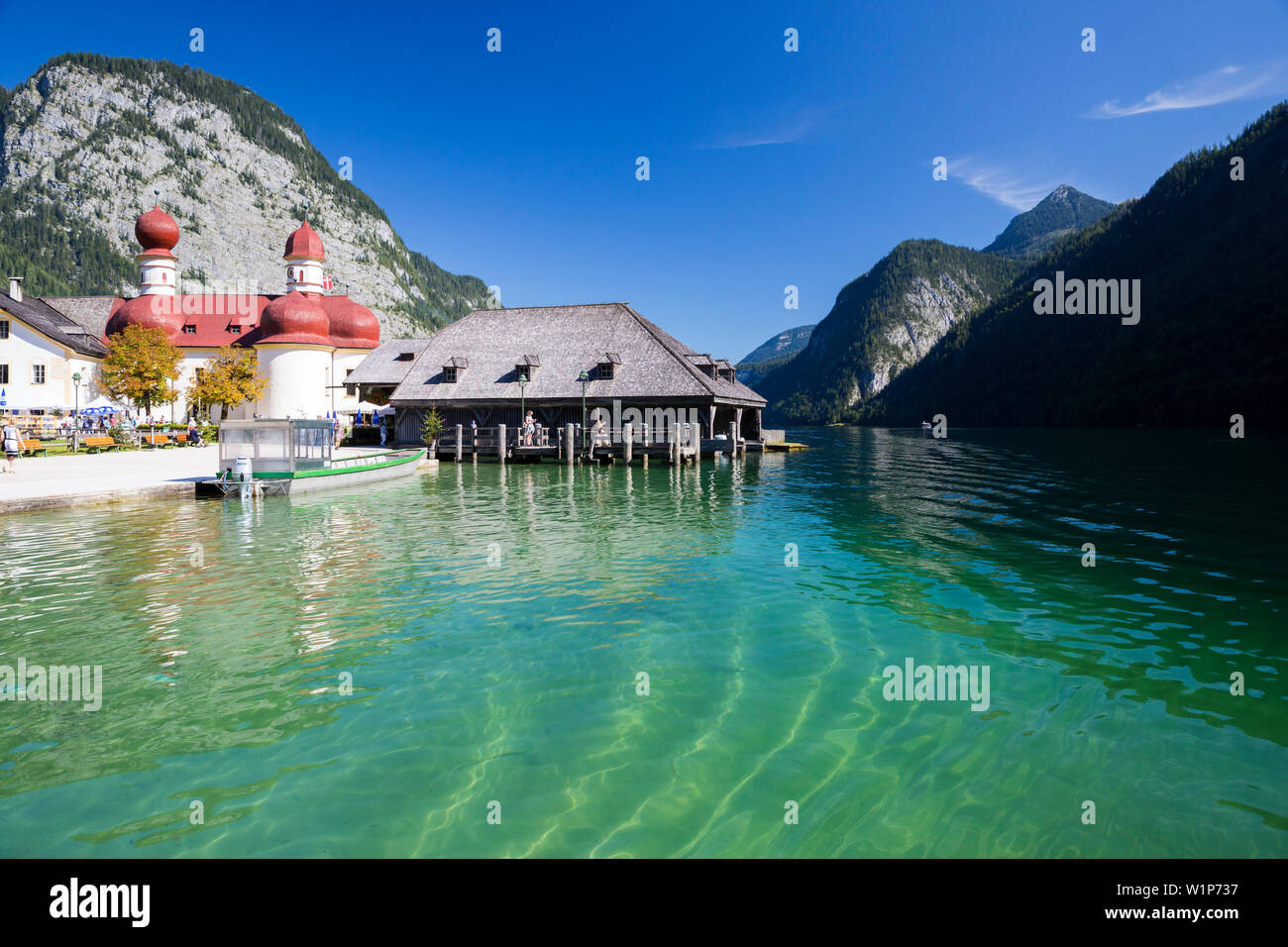 Königssee et St Bartholomä, parc national de Berchtesgaden, Berchtesgadener Land, Bavière, Allemagne, Europe Banque D'Images