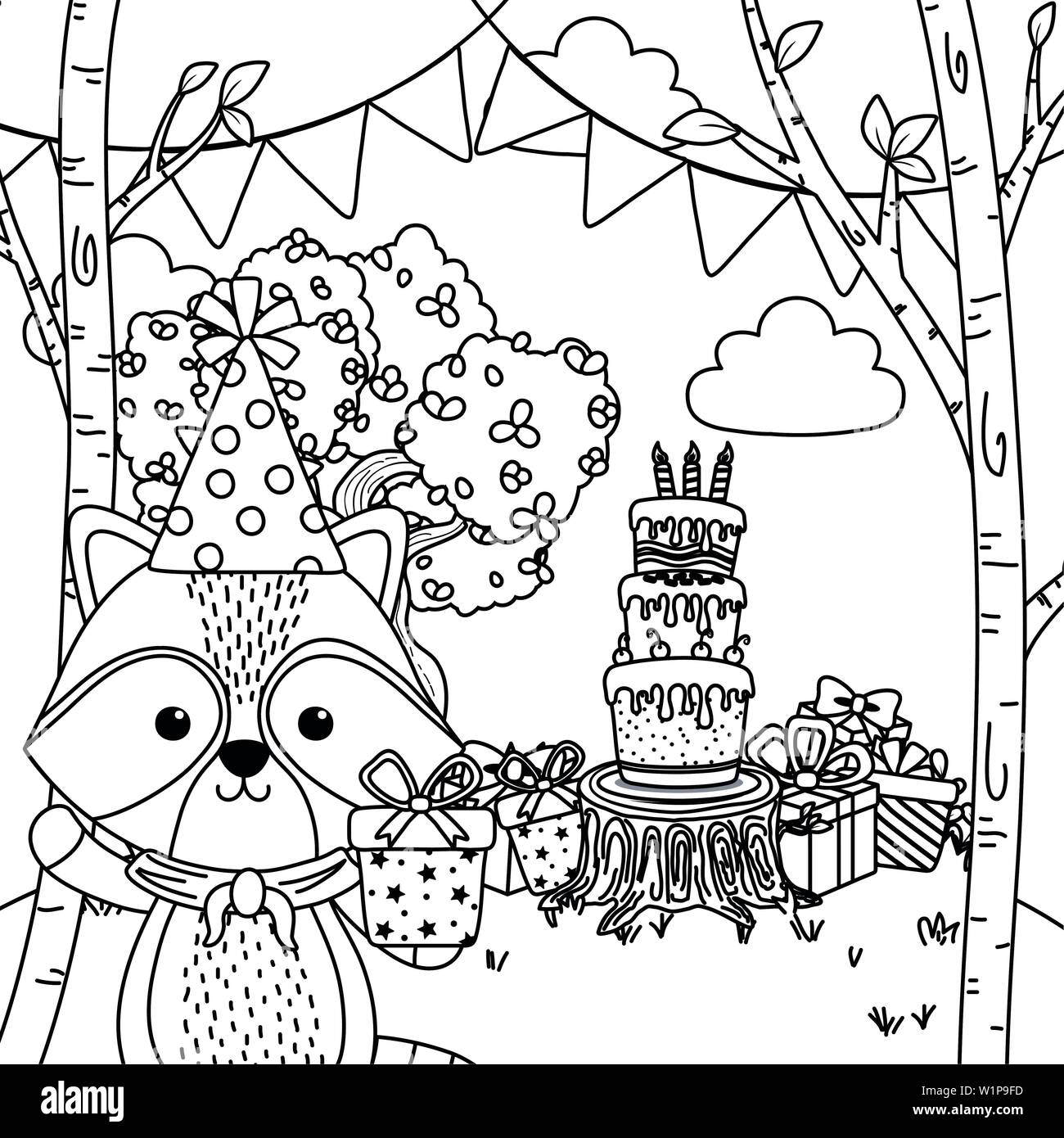 Le Raton Laveur Animal Design Dessin Anime Joyeux Anniversaire Celebration Noel Decoration Et Theme Surprise Vector Illustration Image Vectorielle Stock Alamy