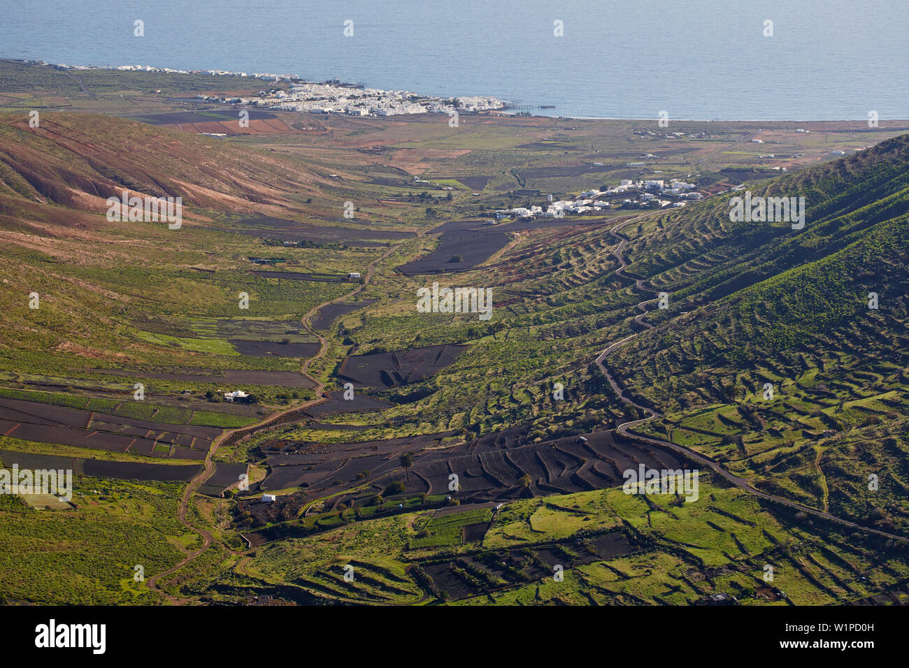 Voir à champs et Tabayasco et Arrieta, Lanzarote, Canaries, Islas Canarias, Spain, Europe Banque D'Images
