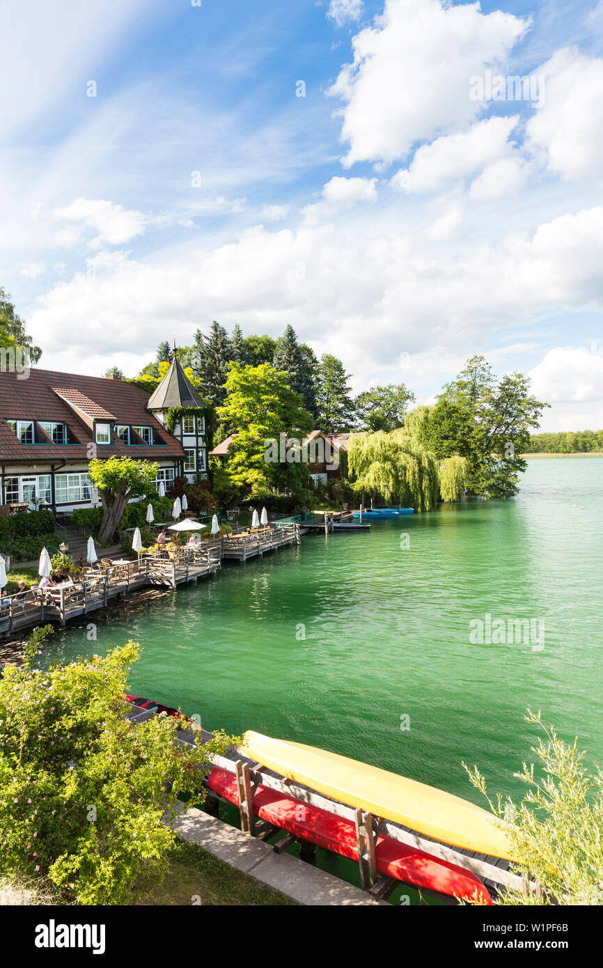 Restaurant au bord du lac, Altes Zollhaus, Breiter Luzin, Feldberg, lacs de Mecklembourg, Mecklenburg lake district, Schleswig-Holstein, Allemagne, Union européenne Banque D'Images