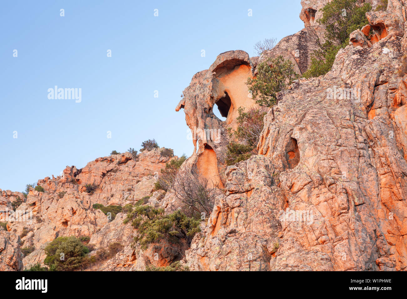 Dans le rock Tafoni remarquables Calanche, entre Porto et Piana, l'ouest de la Corse, Corse, France du Sud, France, Europe du Sud, Europe Banque D'Images