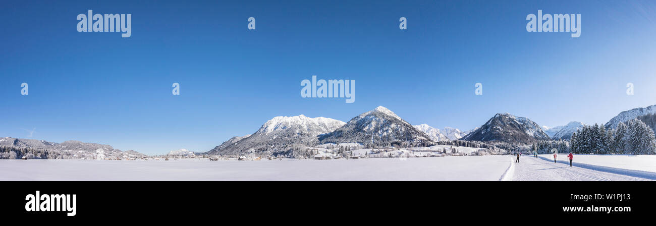 Allemagne, Bavière, Alpes, Oberallgaeu, Oberstdorf, paysage d'hiver, sports d'hiver, ski, patinage, ski de piste de ski Banque D'Images