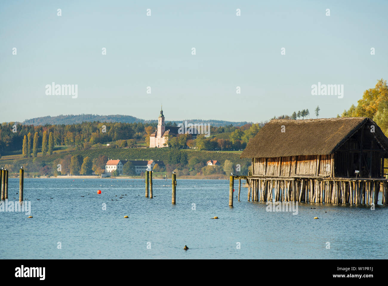 Pfahlbaumuseum Unteruhldingen, stilt house museum, Site du patrimoine culturel mondial de l'UNESCO, Uhldingen-Mühlhofen, Lac de Constance, Bade-Wurtemberg, Allemand Banque D'Images