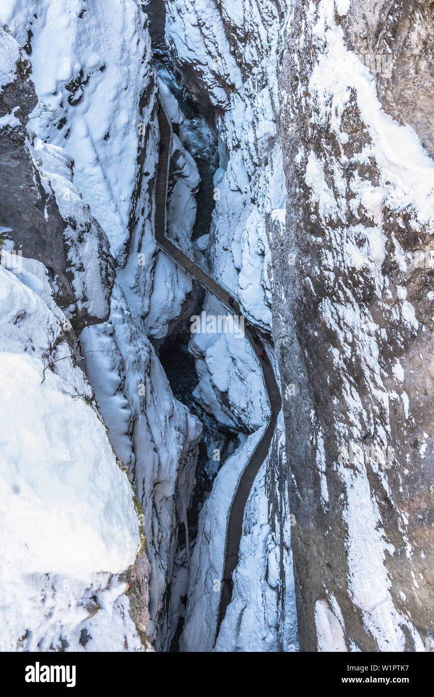 Allemagne, Bavière, Alpes, Oberallgaeu, Oberstdorf, paysage d'hiver, vacances d'hiver, vacances d'hiver, vacances en famille, la randonnée, le chemin de randonnée d'hiver en t Banque D'Images