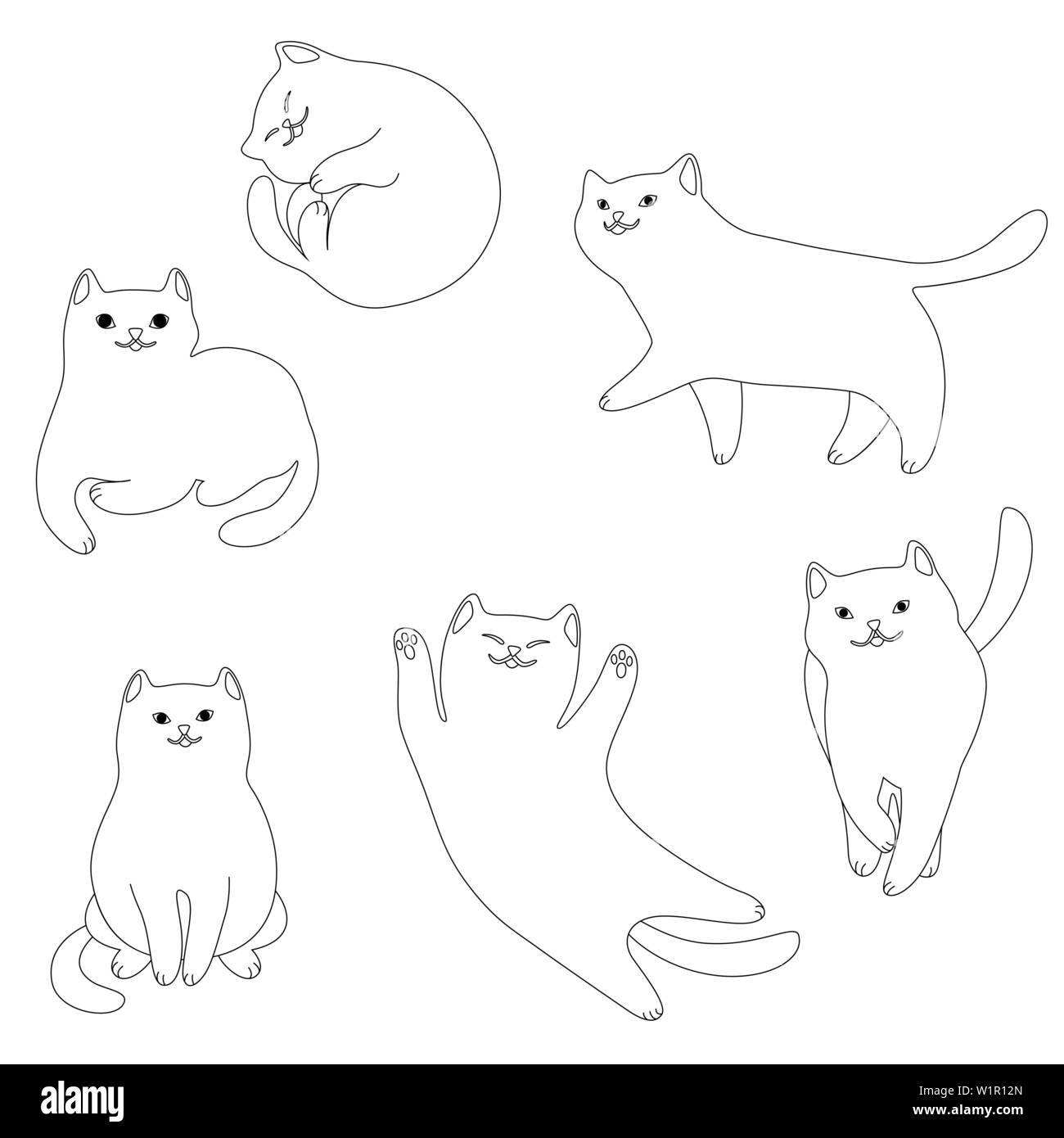 Ensemble de caricature chats blancs. Illustration de Vecteur