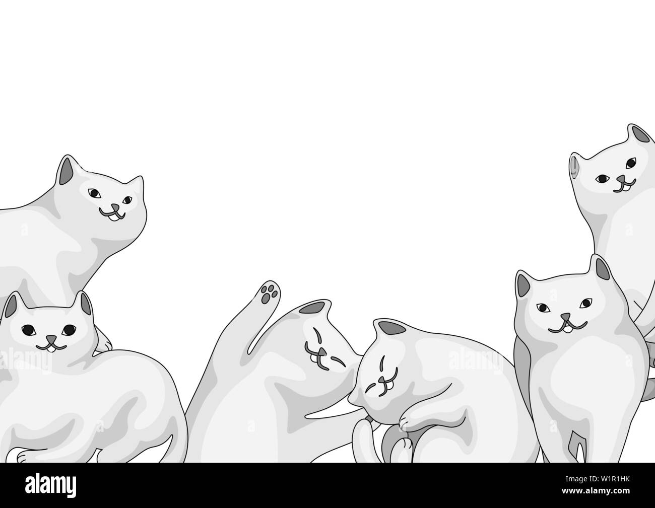 Arrière-plan avec cartoon chats blancs. Illustration de Vecteur