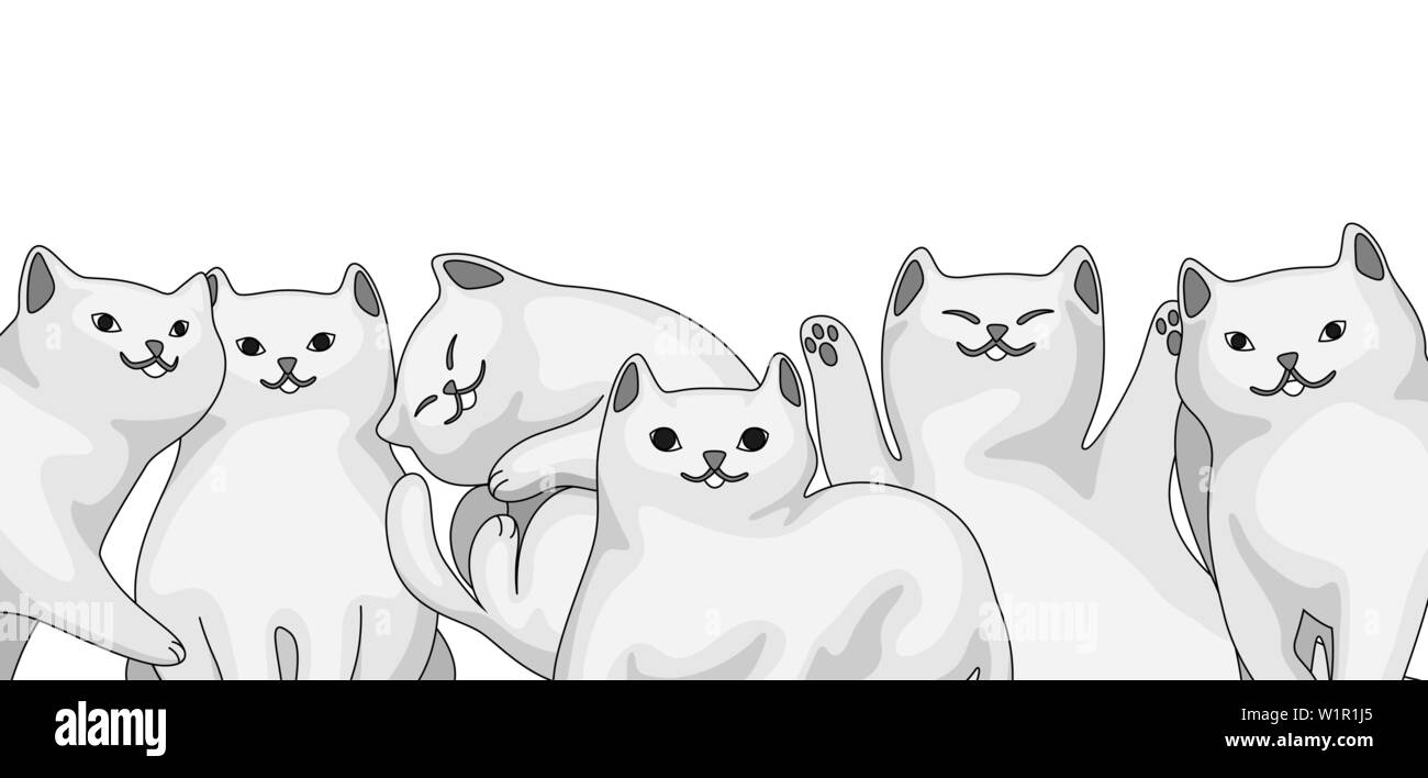 Arrière-plan avec cartoon chats blancs. Illustration de Vecteur