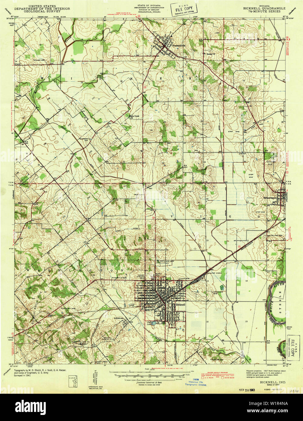 Carte de bicknell indiana Banque de photographies et d’images à haute