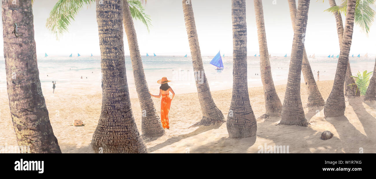 Woman on White Beach, Boracay, Boracay, Philippines, Asie Banque D'Images