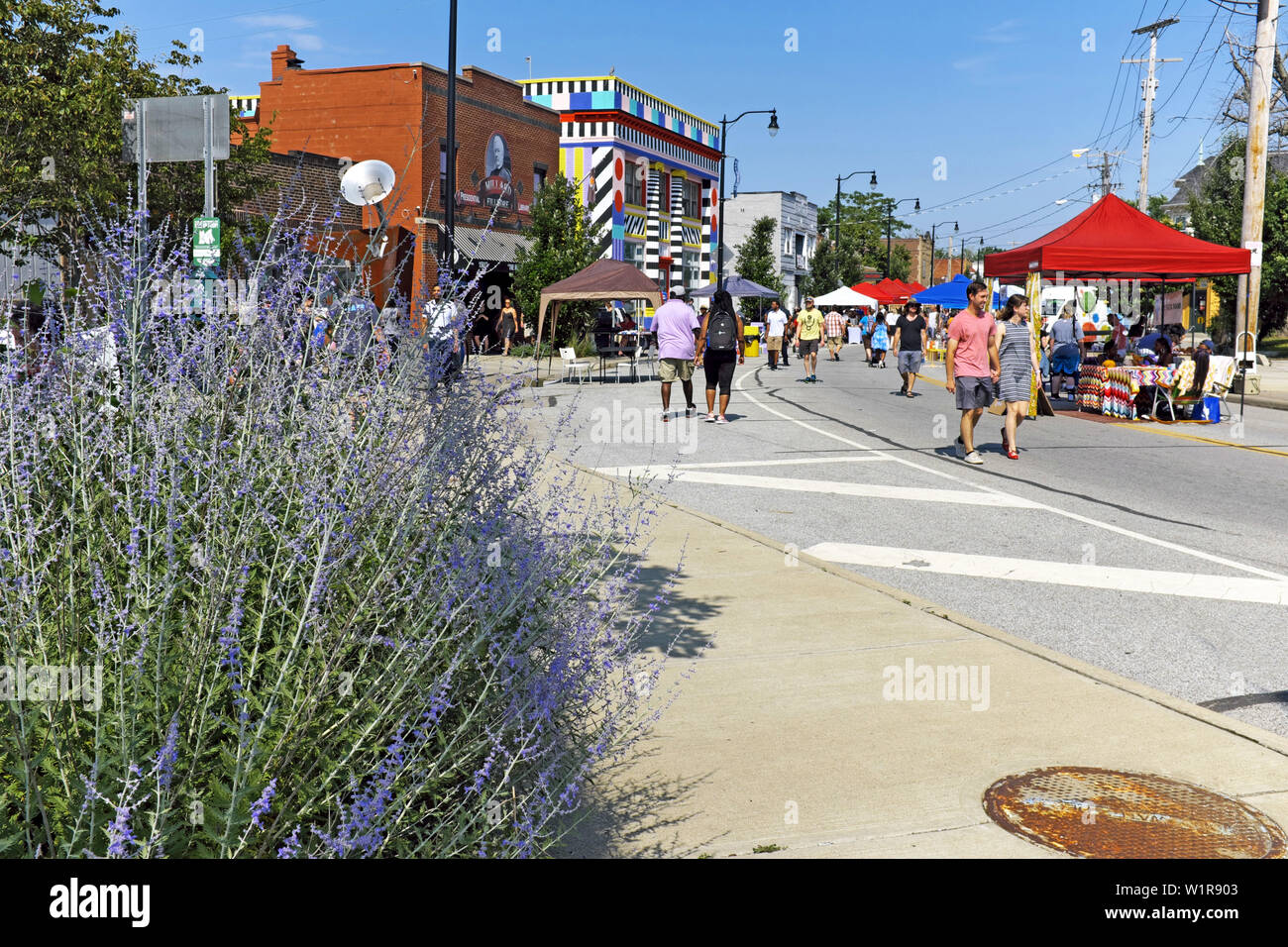 La 17e édition du Festival des Arts de Waterloo dans le quartier artistique Collinwood à Cleveland, Ohio, USA attire une grande foule. Banque D'Images