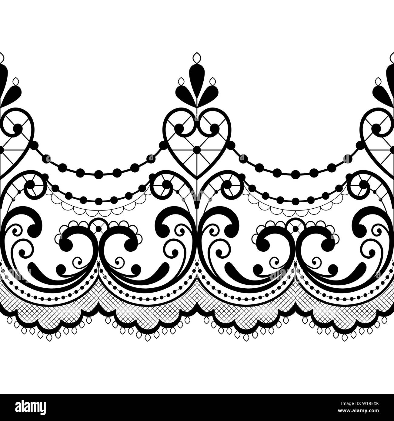 Alençon dentelle transparente français modèle vectoriel, l'ornement ou textile ajouré broderie en noir sur fond blanc Illustration de Vecteur