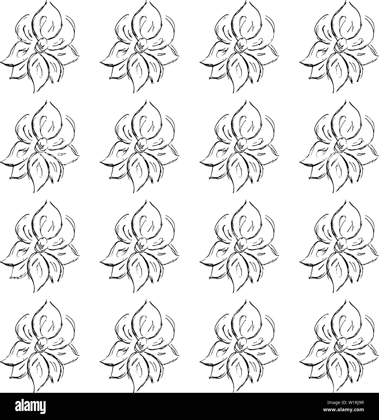 Seamless pattern dessiné à la main de fleurs rose abstrait isolé sur fond blanc. Vector illustration floral. Floral motif transparent contours. Fait paraître le Illustration de Vecteur