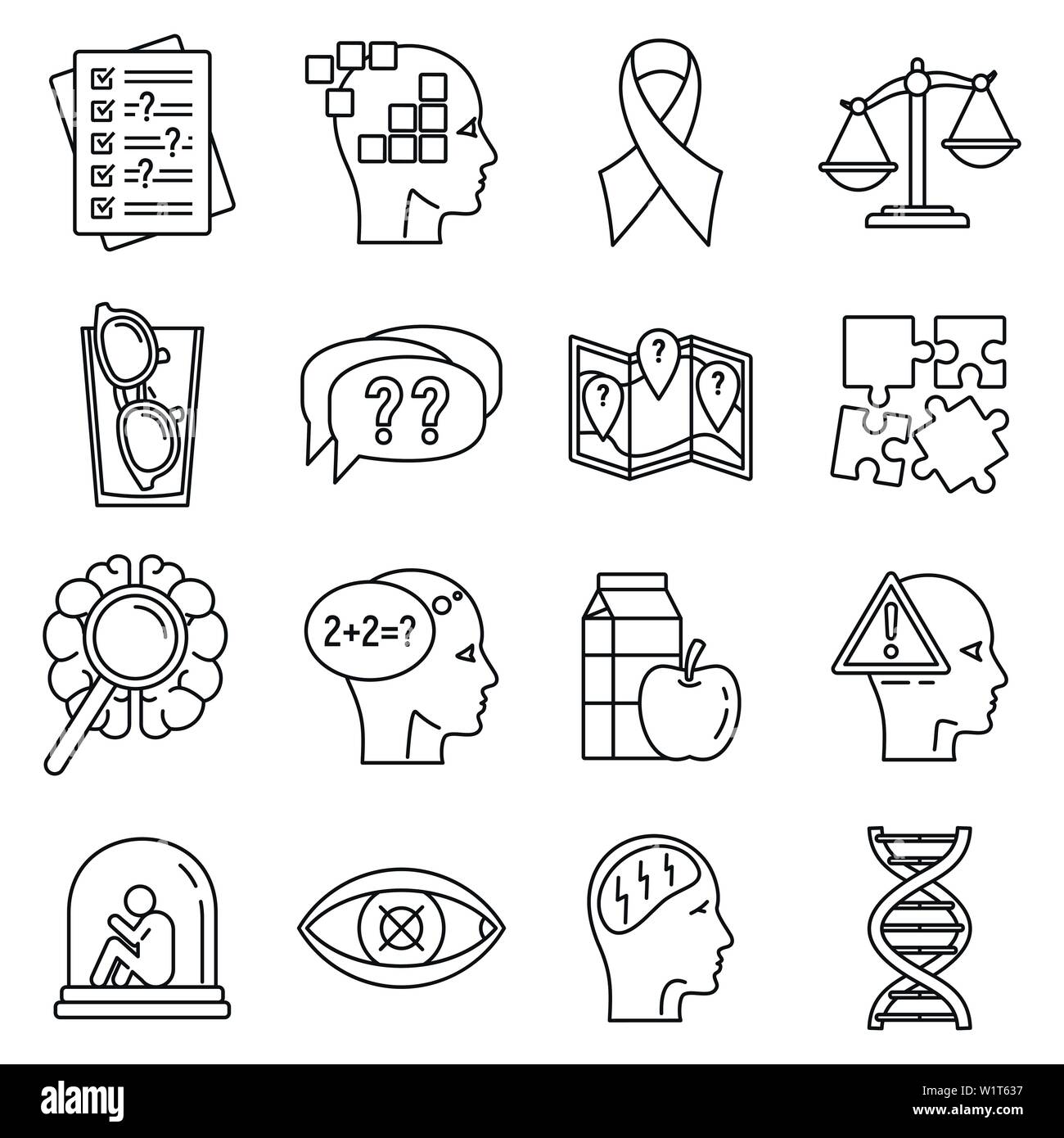 La maladie d'alzheimer vieillissement icons set. Contours ensemble de la maladie d'alzheimer vieillissement icônes vectorielles pour le web design isolé sur fond blanc Illustration de Vecteur