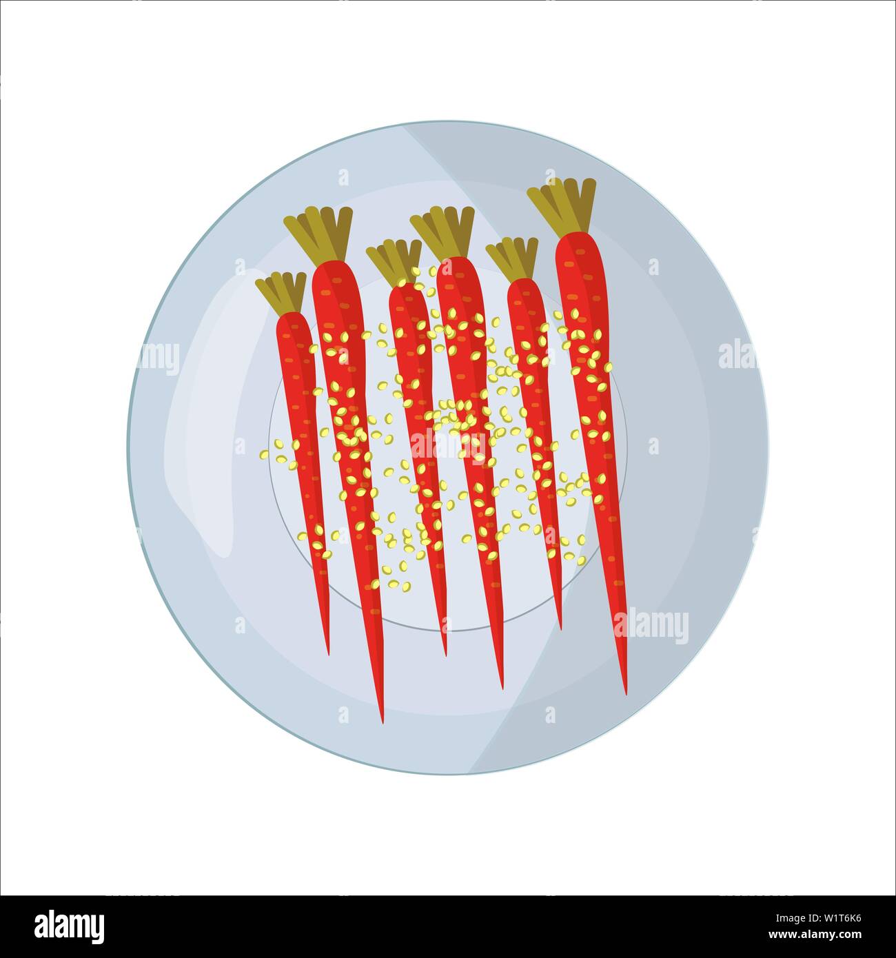Les carottes avec wasp et le sésame. Alimentation saine. Alimentation saine. Le concept de déjeuner et le dîner. Des légumes sur une plaque ronde. Éléments d'applications, infogra Illustration de Vecteur
