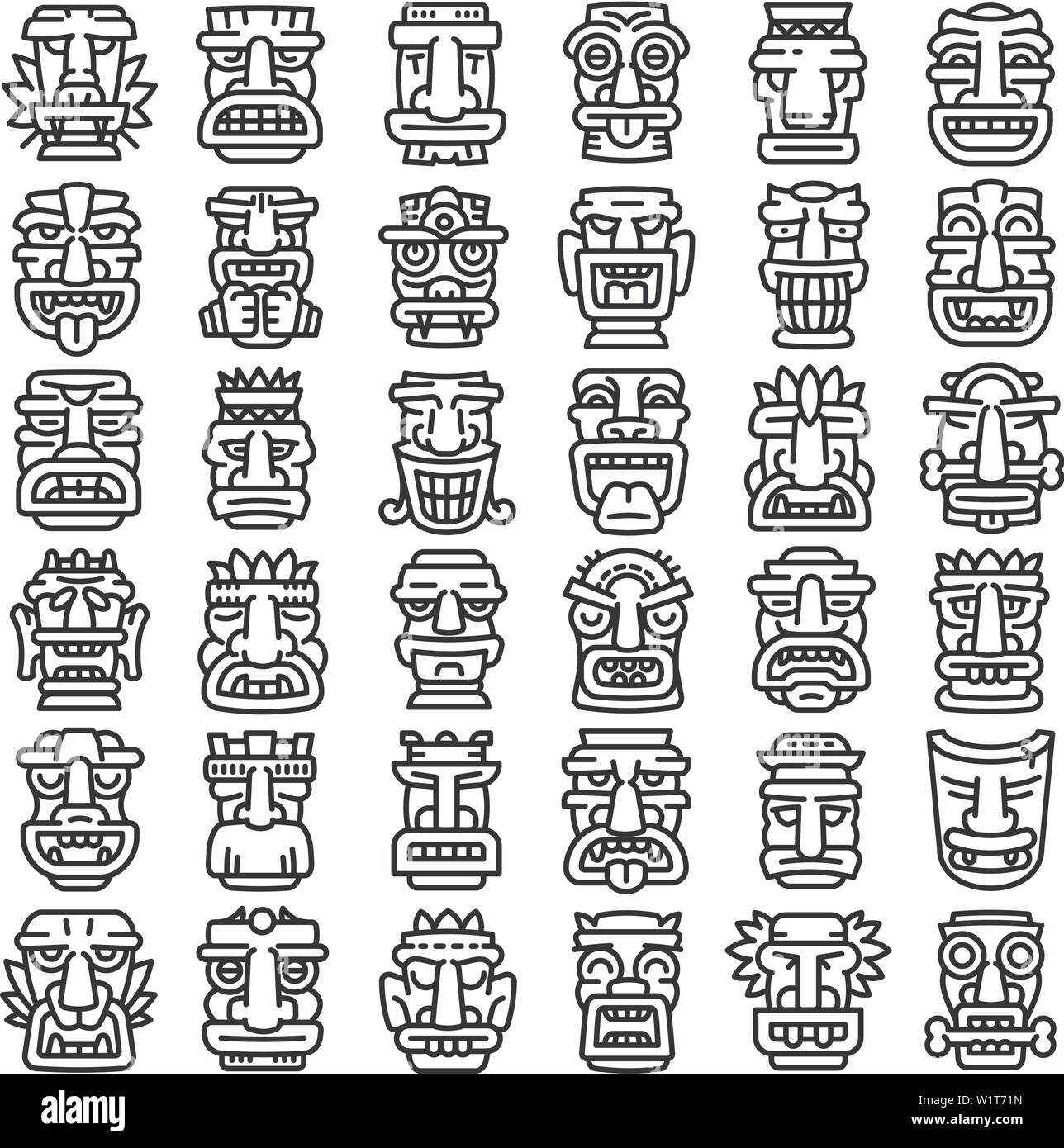 Idoles Tiki icons set. Contours ensemble d'idoles tiki vector icons pour la conception web isolé sur fond blanc Illustration de Vecteur