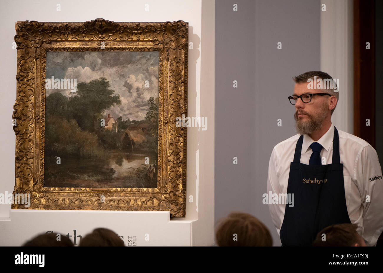 Sotheby's, Londres, Royaume-Uni. 3 juillet 2019. L'été d'anciens maîtres vente du soir propose des peintures du 14e - 19e siècle par plusieurs des plus importants peintres de l'art occidental met en évidence : un chef-d'œuvre de chaque de la plus grande des peintres de paysage - Turner, Constable et Gainsborough - et œuvres extraordinaires de l'époque Baroque par Ribera et l'extrêmement rares Johann Liss. Image : John Constable R.A., Étude pour le cheval blanc. Credit : Malcolm Park/Alamy Live News. Banque D'Images