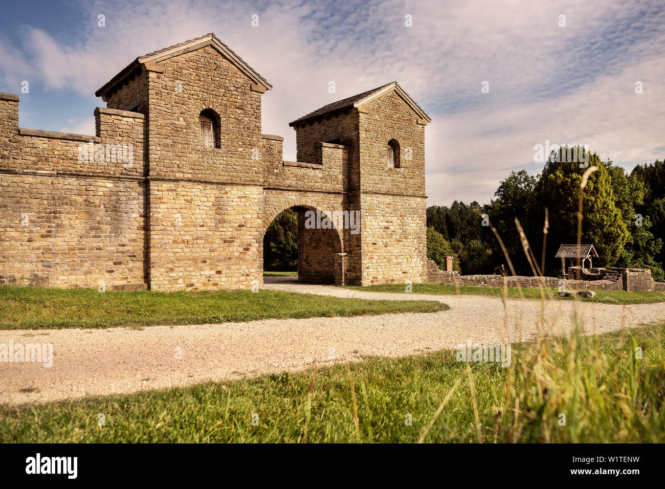 UNESCO World Heritage Limes, frontière romaine de l'Est, d'entrée de fort fort Welzheim, Bade-Wurtemberg, Allemagne Banque D'Images