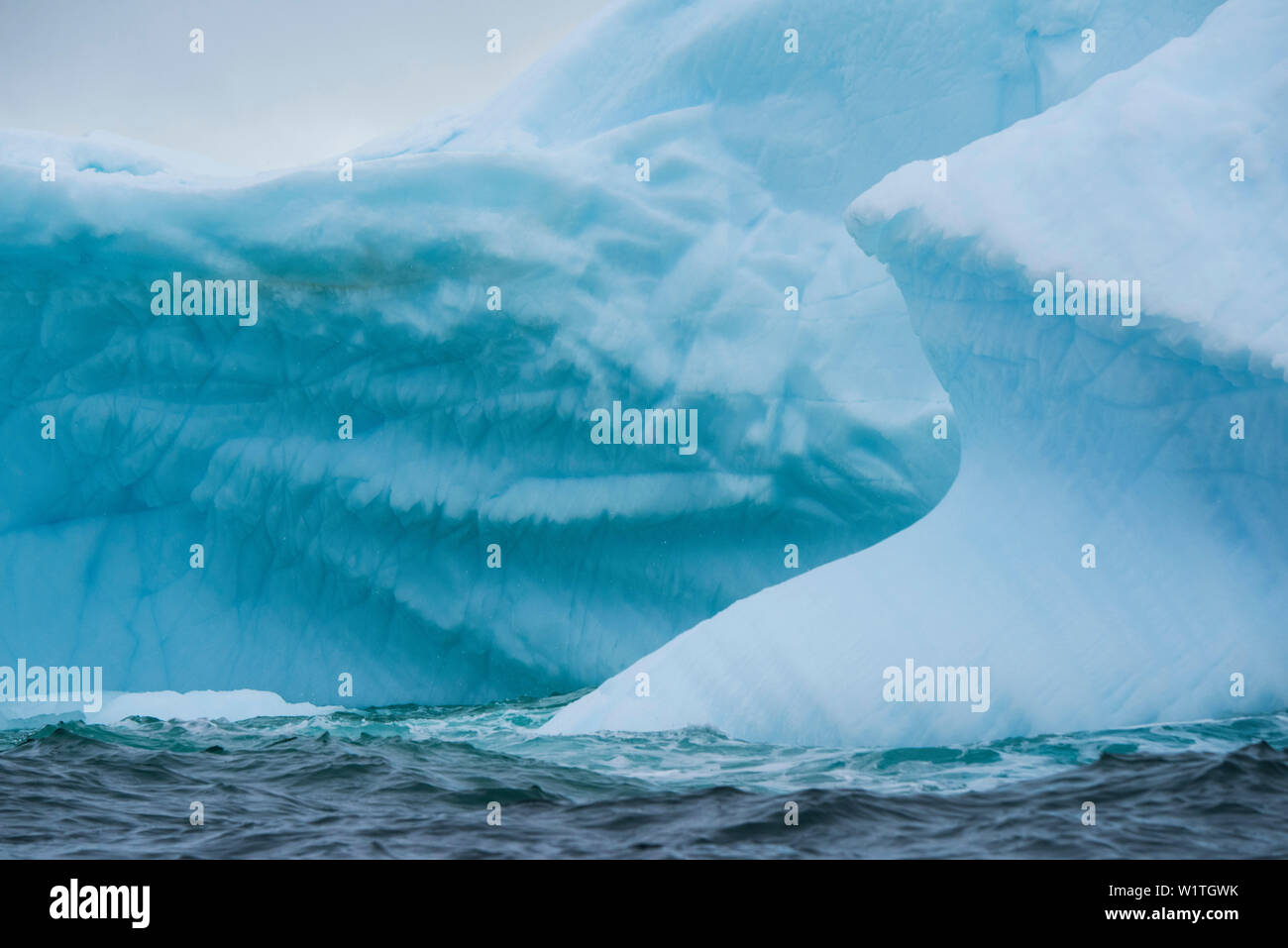 Nuances de bleu d'un iceberg dans la mer sombre créer une vue abstraite, Melchior Island, Îles Shetland du Sud, l'Antarctique Banque D'Images
