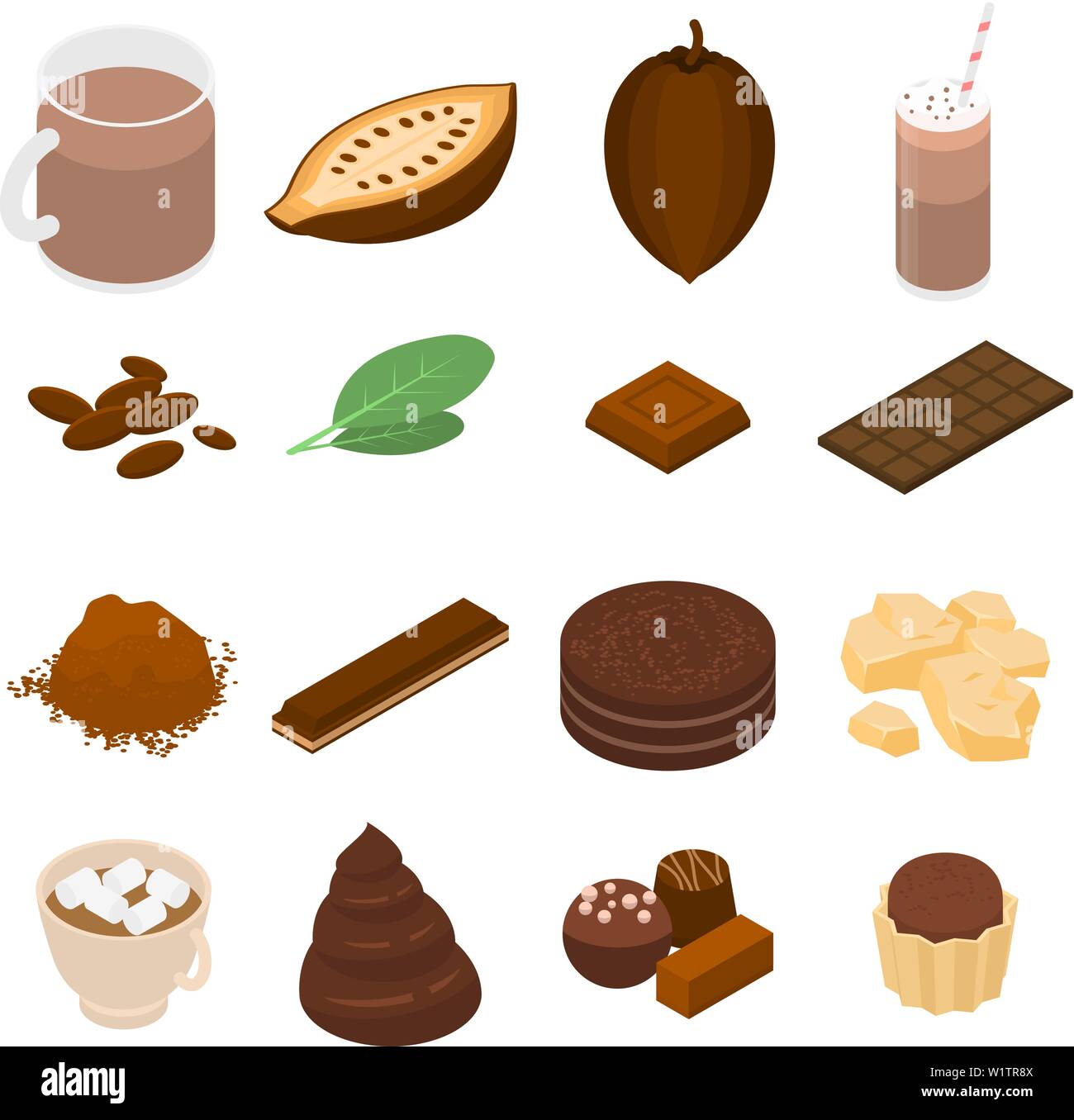 Le cacao icons set, style isométrique Illustration de Vecteur