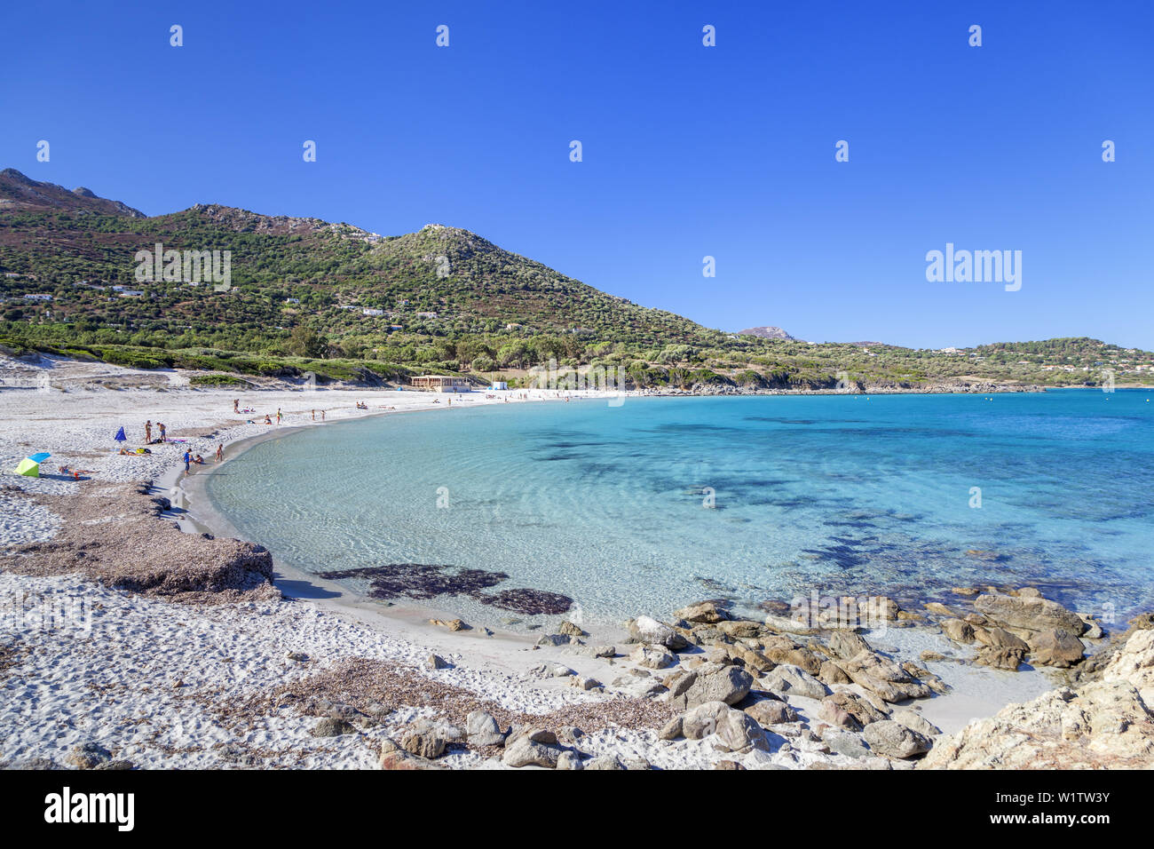 La plage de Bodri, près de l'Ile Rousse, Corse, sud de la France, France, Europe du Sud Banque D'Images