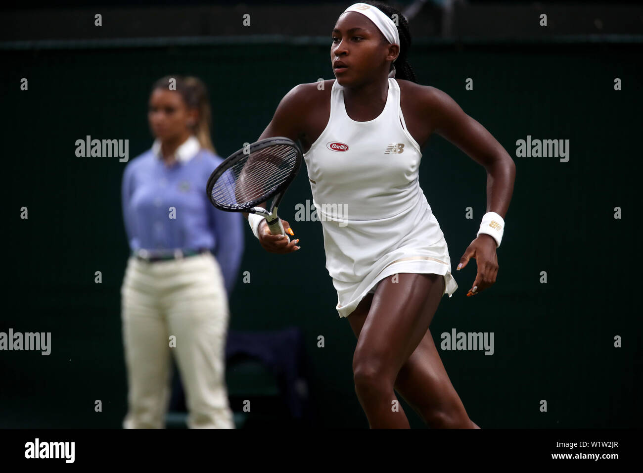 Wimbledon, Londres, Royaume-Uni. 3 juillet 2019. 3 juillet 2019 - American Cori Gauff en action au cours de son deuxième tour victoire sur Magdalena Rybarikova de Slovaquie aujourd'hui à Wimbledon. Gauff contrarié fellow American Venus Williams le Lundi au premier tour. Crédit : Adam Stoltman/Alamy Live News Banque D'Images Wimbledon, Londres, Royaume-Uni. 3 juillet 2019. 3 juillet 2019 - American Cori Gauff en action au cours de son deuxième tour victoire sur Magdalena Rybarikova de Slovaquie aujourd'hui à Wimbledon. Gauff contrarié fellow American Venus Williams le Lundi au premier tour. Crédit : Adam Stoltman/Alamy Live News Banque D'Images