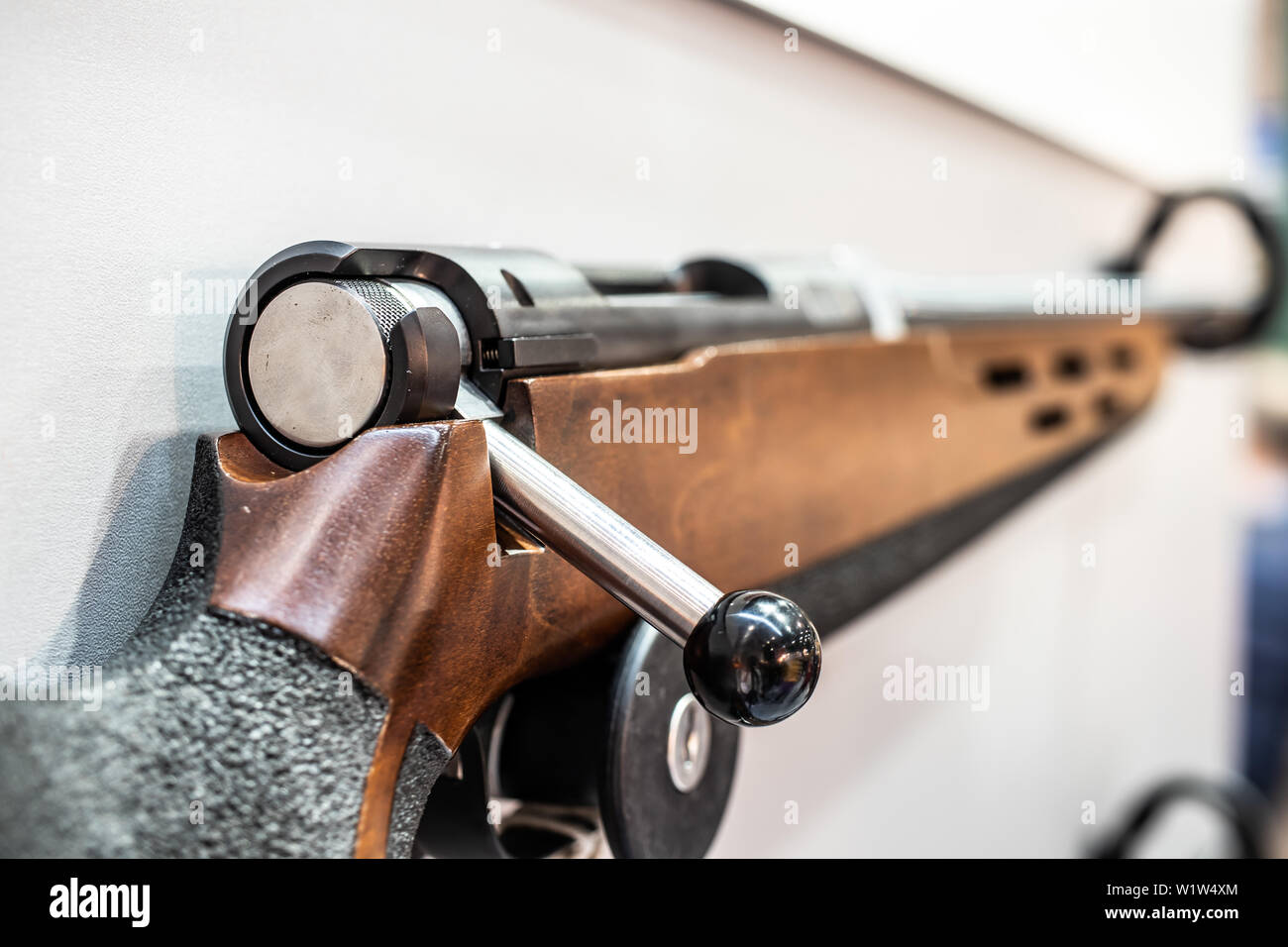 Poznan, Pologne, Feb 2019 Weihrauch fusils, armes à feu sportifs fabricant Weihrauch exposition, KNIEJE juste tir Chasse Banque D'Images