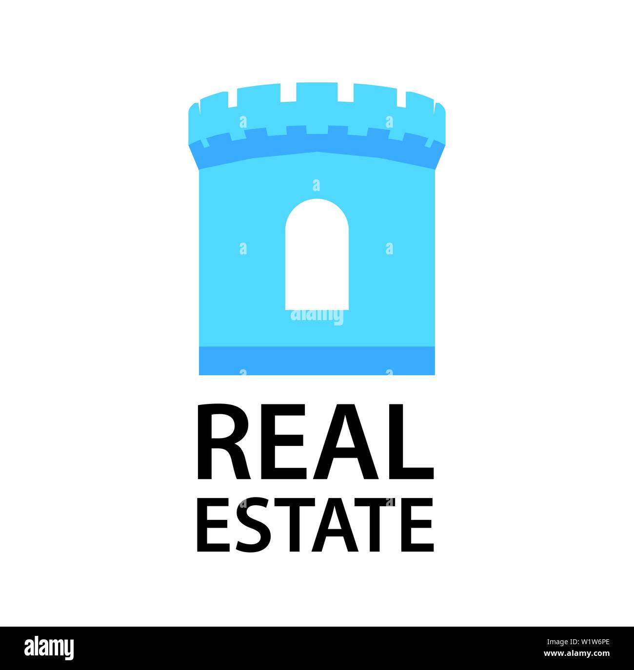Logo avec tour du château pour Real Estate Company en bleu isolé sur blanc. Vector illustration élégant et l'assurance de la sécurité Illustration de Vecteur Logo avec tour du château pour Real Estate Company en bleu isolé sur blanc. Vector illustration élégant et l'assurance de la sécurité Illustration de Vecteur