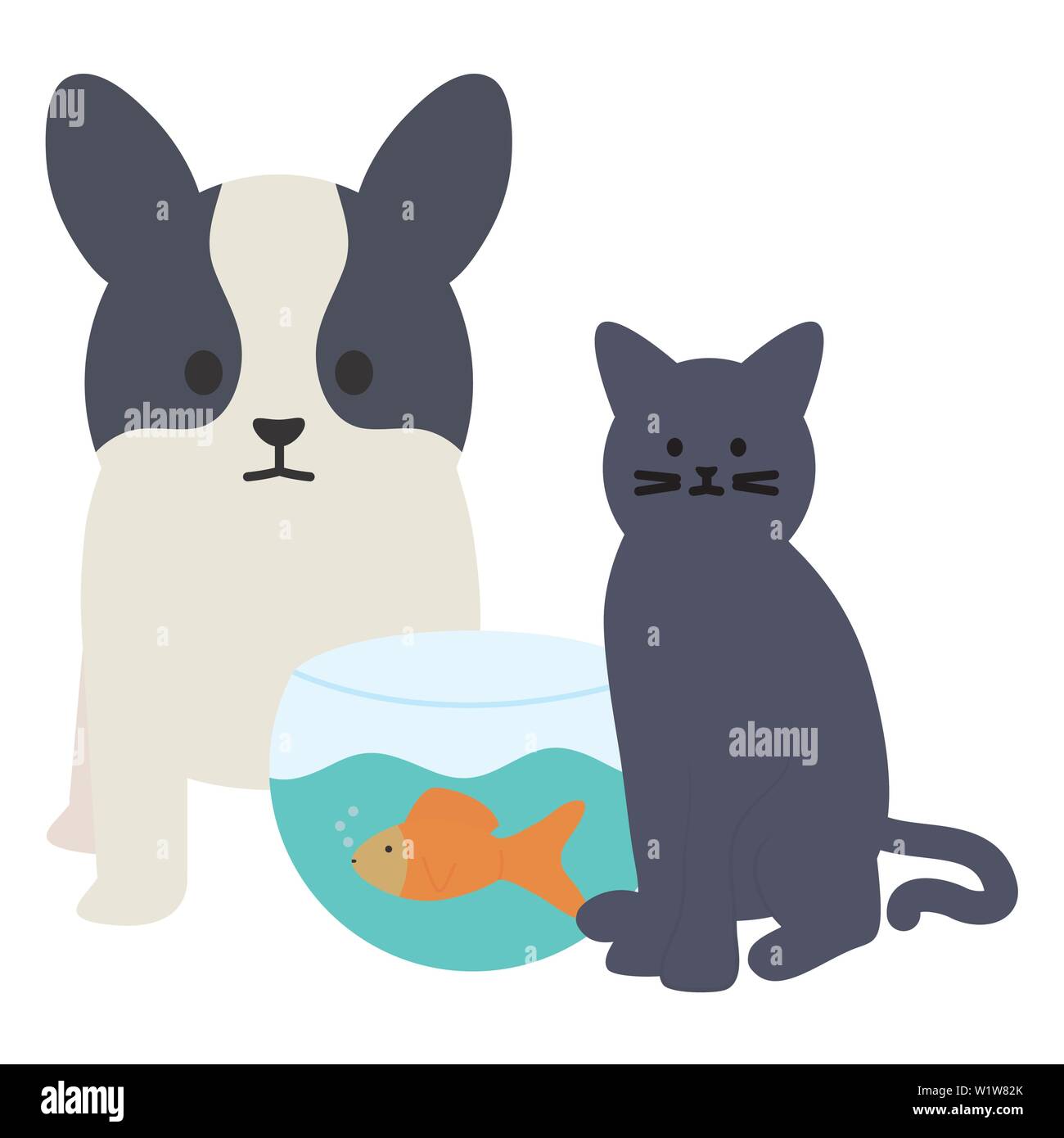 Chien et chat avec des poissons dans l'aquarium de mascottes vector illustration design Illustration de Vecteur