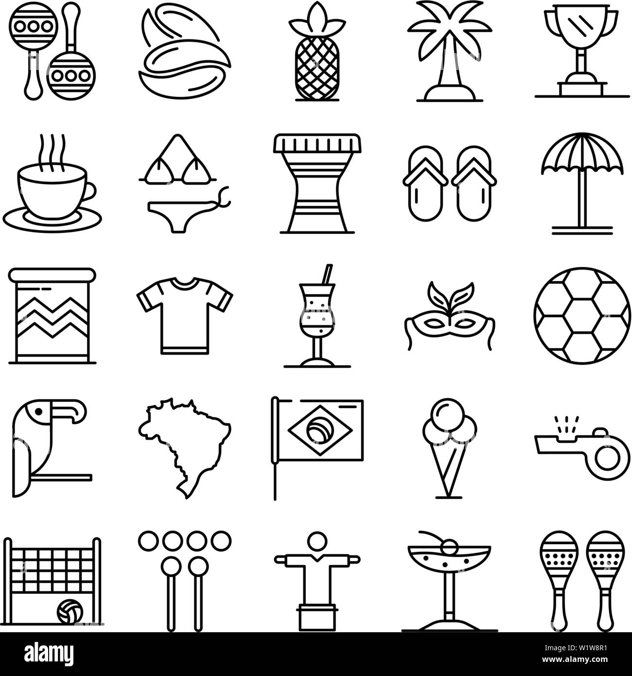 Brésil icons set style du contour, Illustration de Vecteur