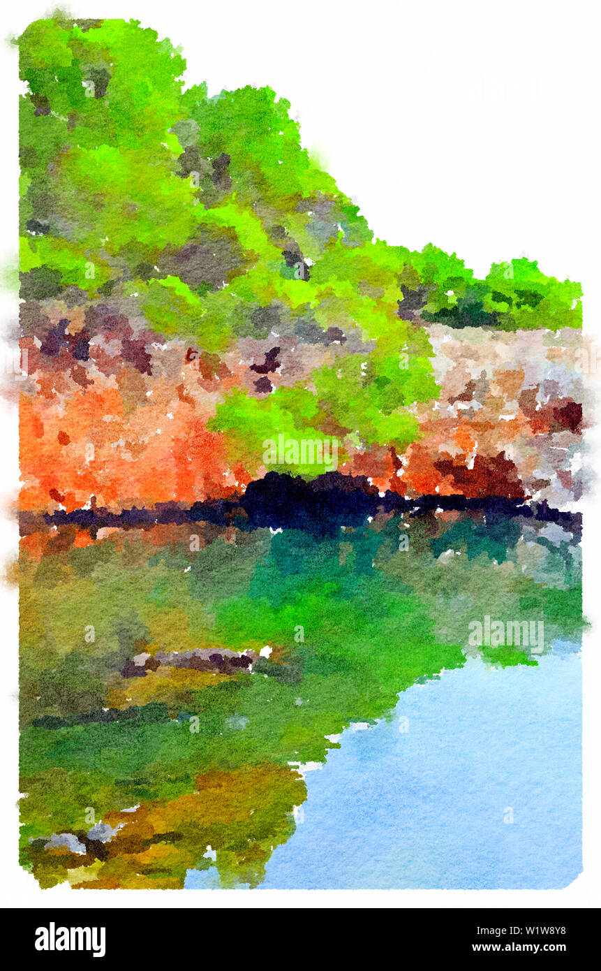 Peinture aquarelle de la plage et des paysages d'eau Banque D'Images