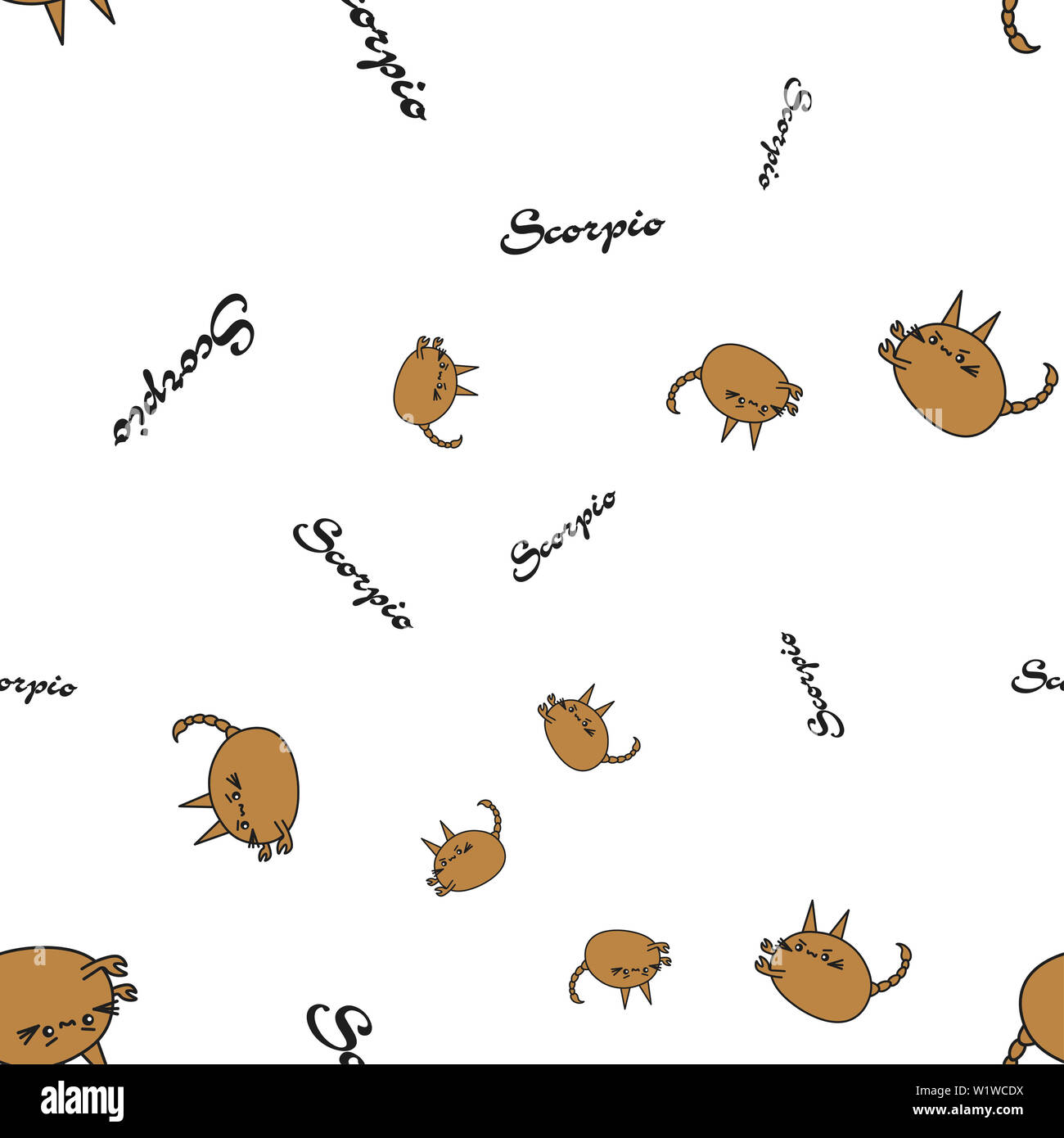 Motif de lapins caricature transparente indiquant les signes du zodiaque scorpion avec texte. illustration sur fond blanc. Banque D'Images